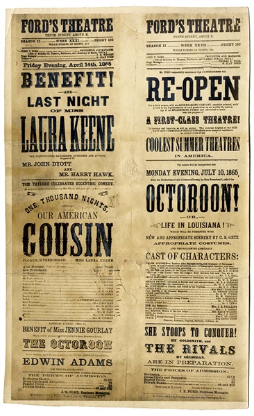 Photograph of the “Our American Cousin” Handbill