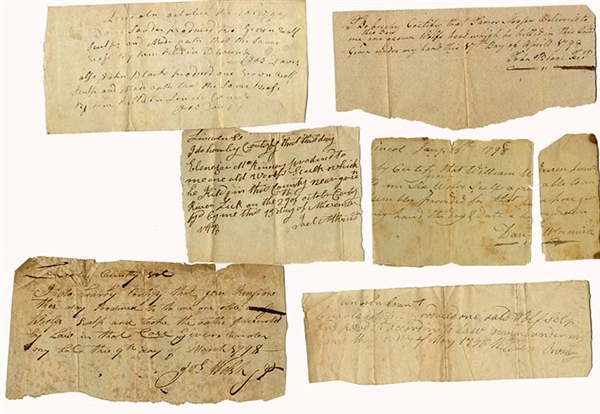 Group of six 1790’s Kentucky Wolf Scalp Bounty Receipts