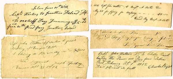 War of 1812 -Group of Five Militia Vouchers For Drumming And Fifing