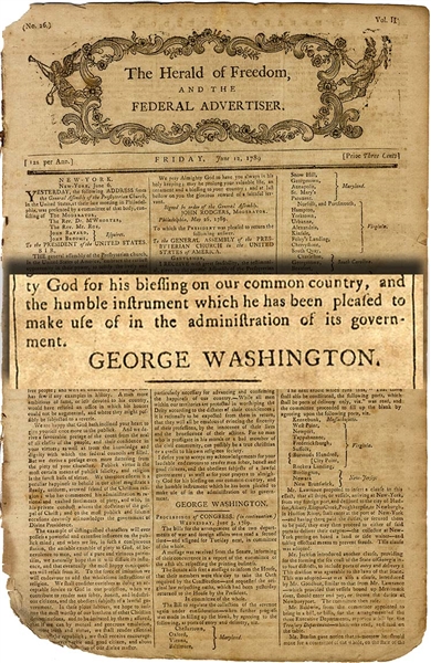 President George Washington Assures His Countrymen of Religious Freedom