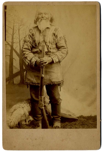 Albumen Cabinet Card: Frontiersman with Winchester Rifle
