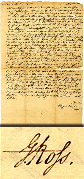 Signer of the Declaration George Ross Signed Document Pertaining to a Free Negro in Pennsylvania 