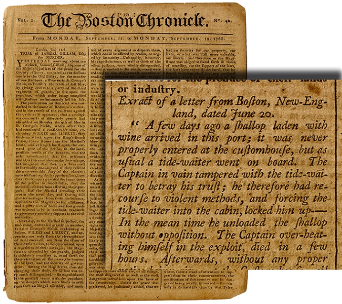 The British Seize Hancock’s Smuggling Ship, The Liberty  ... Results In The Petition To The Provincial   Governor Requesting Grounds and Reasons For Bring Three More British Regiments To Boston