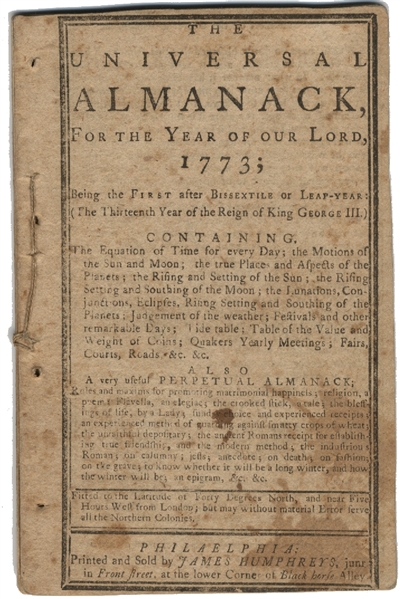 The Universal Almanack For the Year of Our Lord 1773