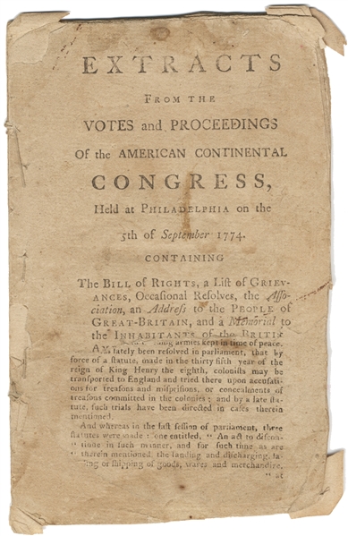 Important Printing Of The First Continental Congress