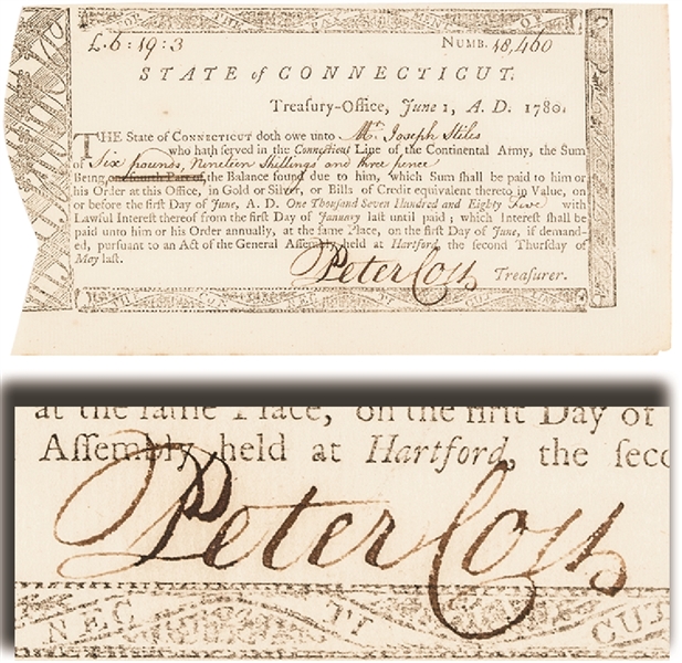 1780 Continental Army Service Connecticut Payment Guarantee