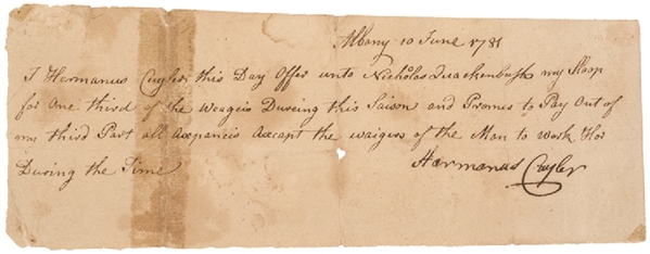 1781-Revolutionary War Receipt for Use of a Sloop