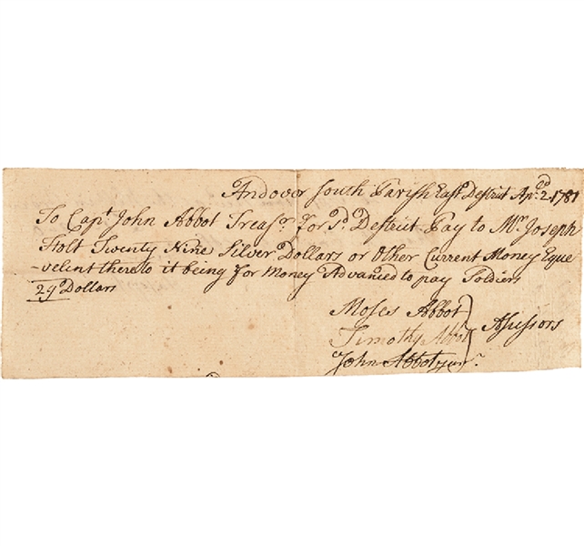 1781 Revolutionary War Pay Order