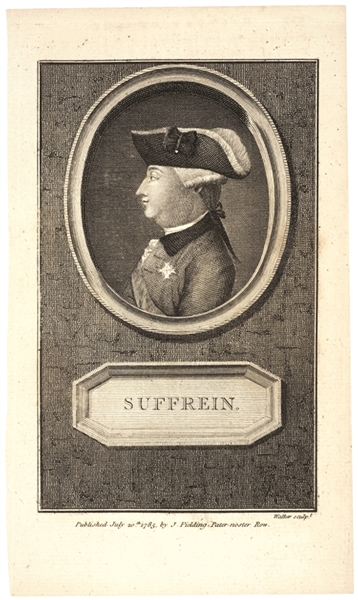 1785 Portrait Revolutionary War French Admiral Suffrein by J. Fielding, London