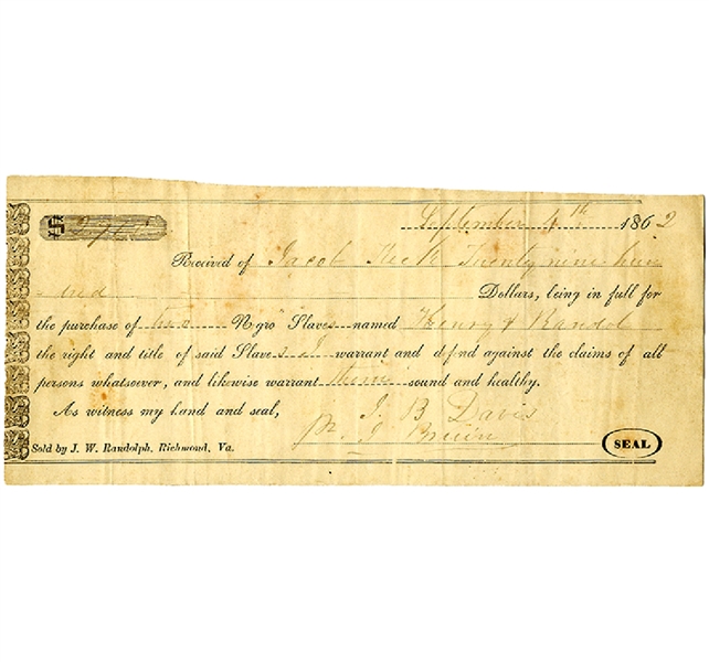 Scarce War dated Imprinted Slave Receipt