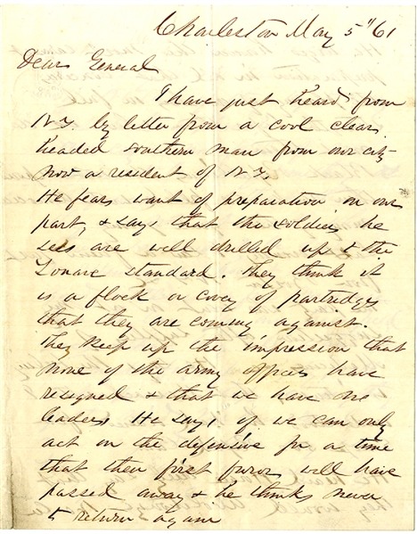 1861 - Colnel Hatch of the South Carolina Militia Writes General Beauregard Regarding Preparations For War