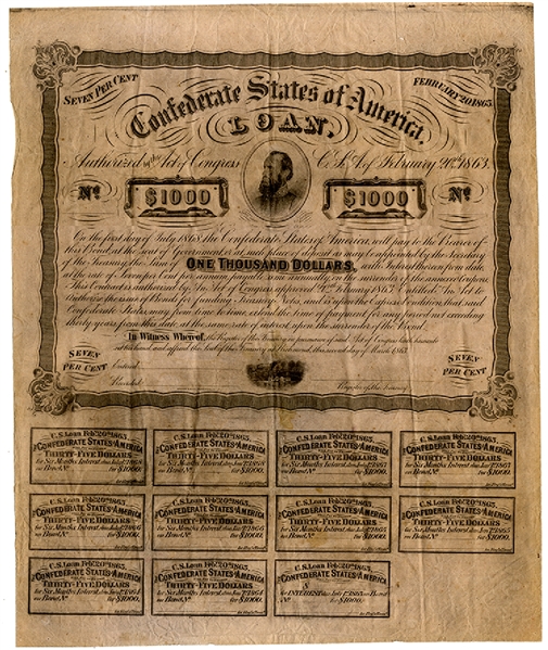 $1000 Confederate Bond, Act of February 20, 1863