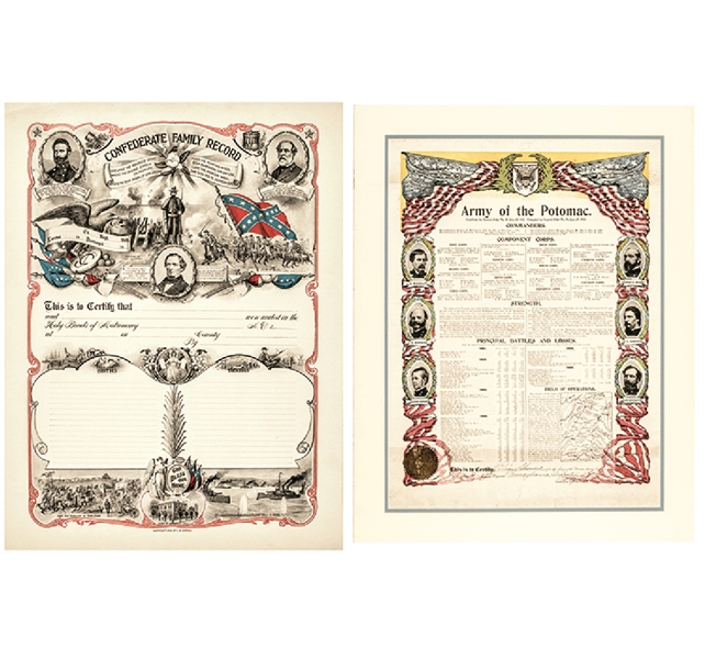 C1900 Confederate Marriage Certificate  &  Union Certificate
