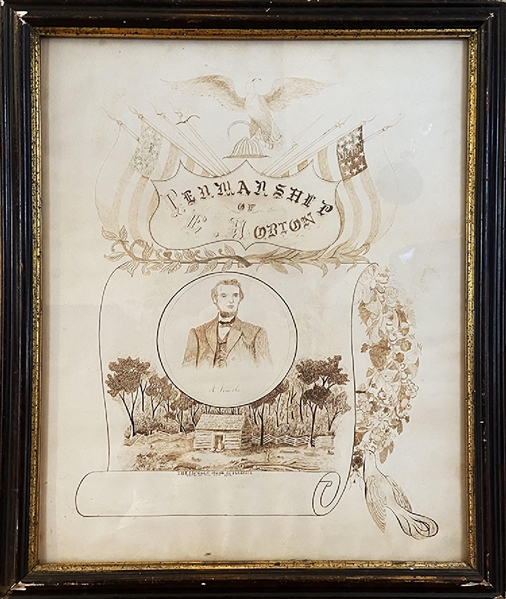 Amazing 19th Century Abraham Lincoln Ink Drawing....Railsplitter Content
