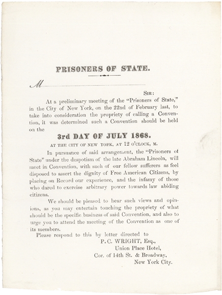 Prisoners of State “under the despotism of the late Abraham Lincoln”