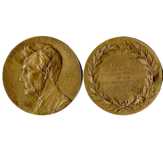 Large 1909 Abraham Lincoln G.A.R. Bronze Medal