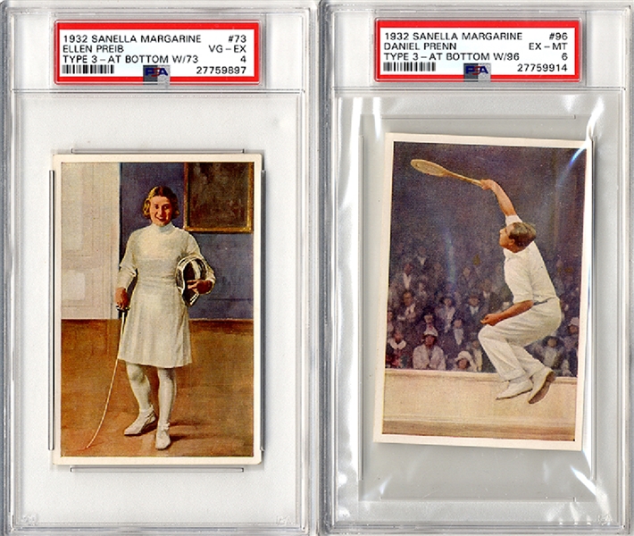 The Sanella Margarine collector cards are  2-3/4” x 4-1/8”, issued in Germany. The honor a variety of athletes from a host of international sports, including baseball, football, boxing, tennis,...