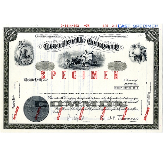 Graniteville Company - Specimen Stock Certificate