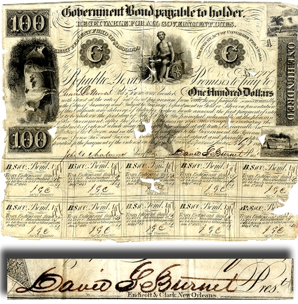 Republic of Texas $100 Government Bond