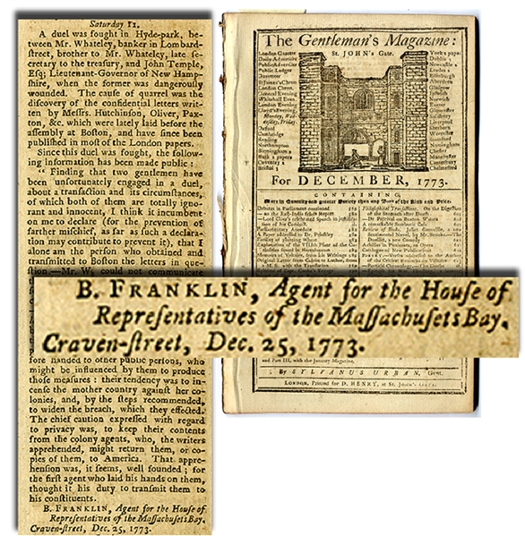 Benjamin Franklin’s Leak Causes a Duel and Ultimately Franklin’s Removal as Postmaster General