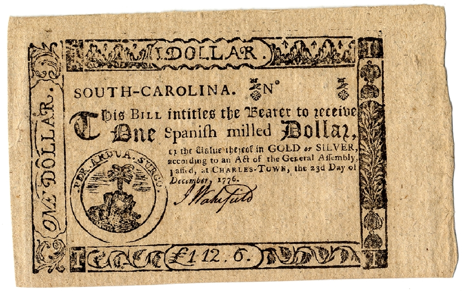 $1 Note - South Carolina December 23, 1776 