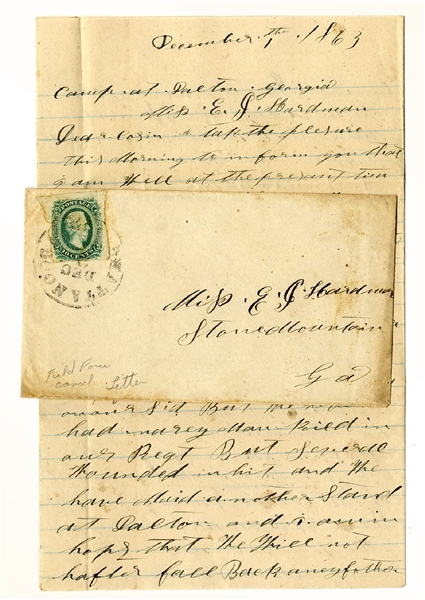 Rebel Battle Letter with Confederate Army of the Tennessee Field Canceled Transmittal Cover.
