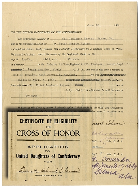 The Alabama Soldier Was Captured April 3, 1865 ... His Application For Southern Cross