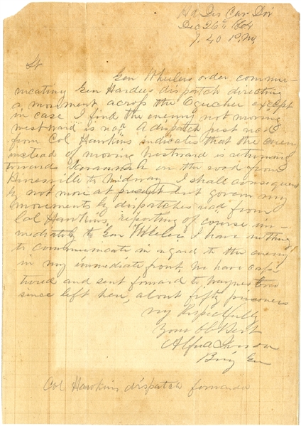 War Date CSA General Iverson Autograph Letter With Mititary Movements