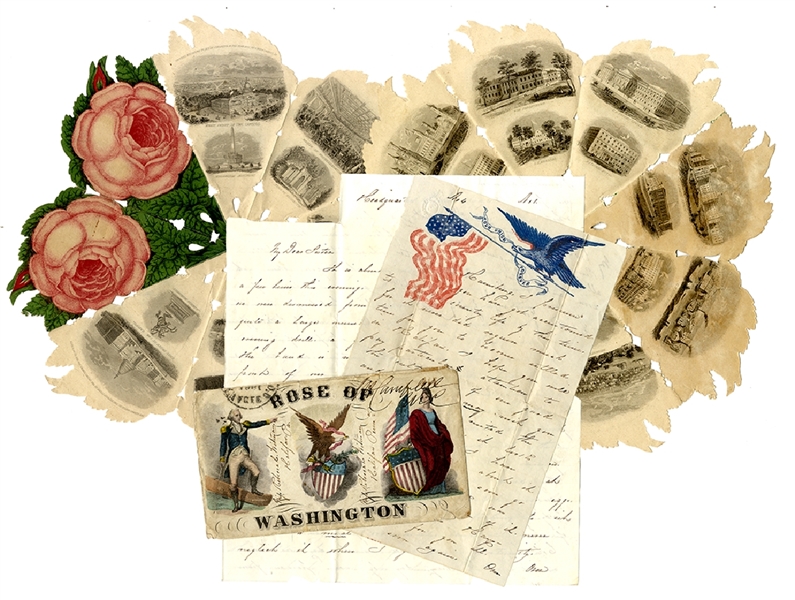 Very Scarce Set of the Famous Rose of Washington - Stationary and Cover - With the Soldier Letter Who Identifies The Pieces