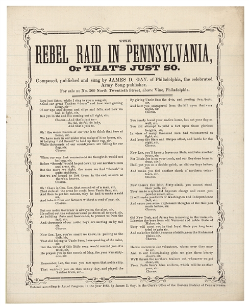 Music Sheet Refers To The Battle Of Gettysburg as “Rebel Rain”