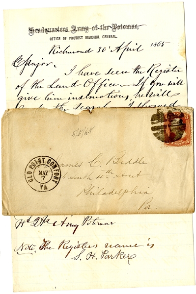 Occupied Richmond Letter Written By  Major General Patrick