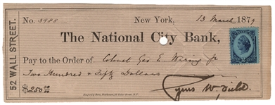 Cyrus Field Signed Check– Promoter of the Atlantic Cable 