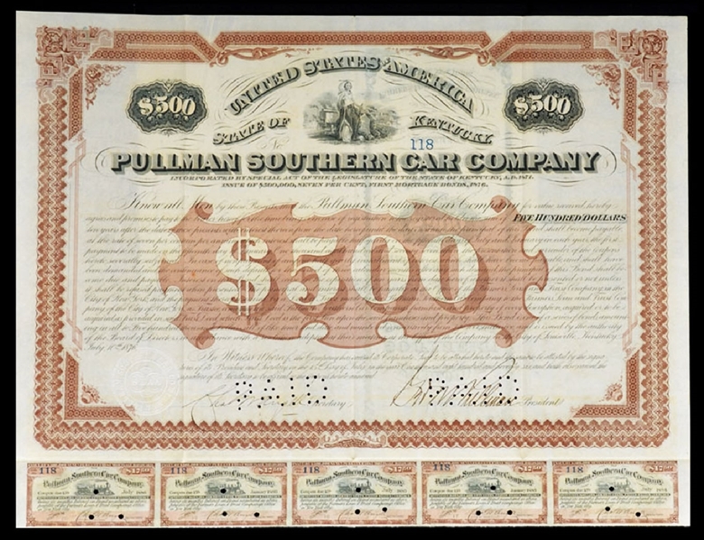Pullman Southern Car Company Signed by George Pullman