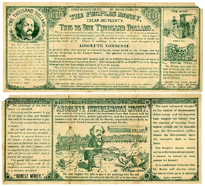 Political Satirical Monetary Note Opposing the Move Away From Gold Back Currency