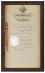 Pen Used To Sign Senate Bill 216 With Thomas Dewey Signed Statment