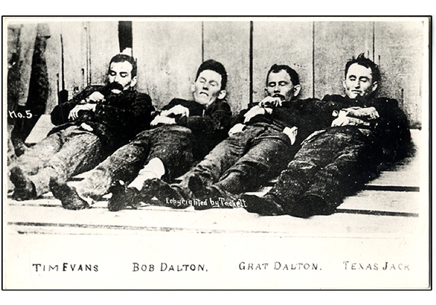 Deceased Dalton Gang Members After the Coffeyville Bank Robbery; Vintage RPPC Owned by the Original Photographer