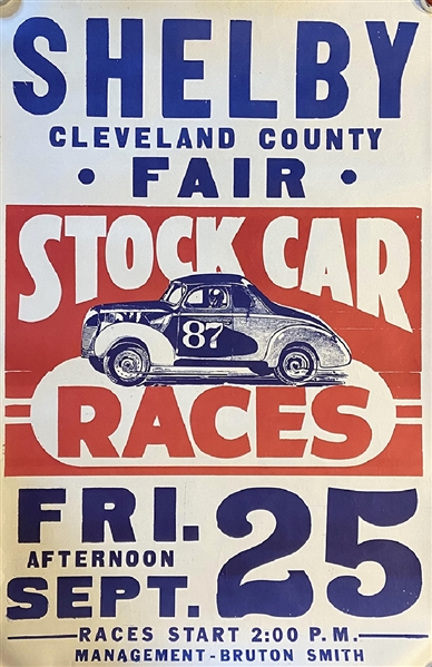 Early Stock Car Racing Advertising Poster, 