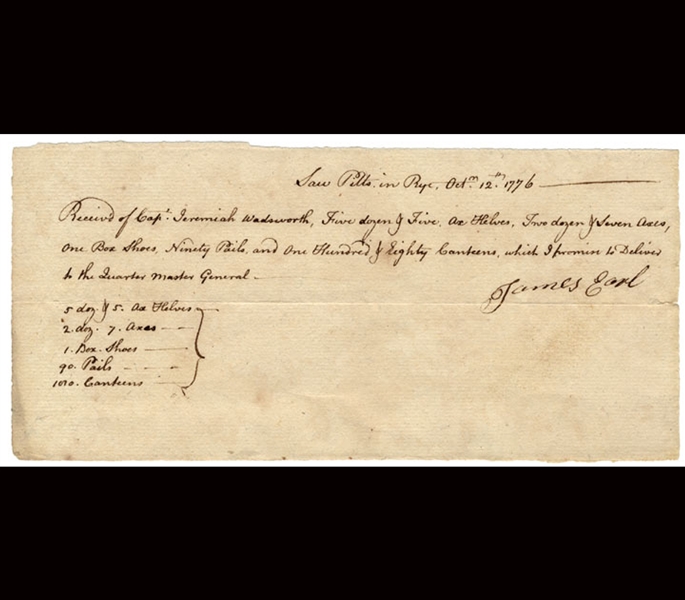 Receipt For Supplies Received From Jeremiah Wadsworth