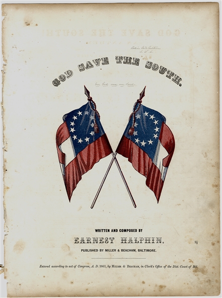 The FIRST Song to be Published in the Confederacy