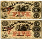 Two Macon, GA- Georgia Savings Bank $5 June 15, 1863