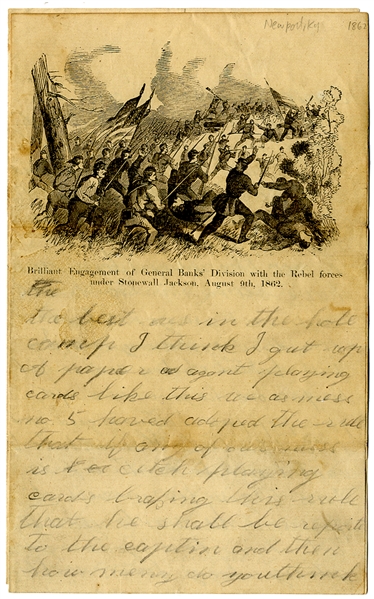 Rare Civil War Soldier's Use of Ironclad and battle of Cedar Mountain Patriotic Stationery. 