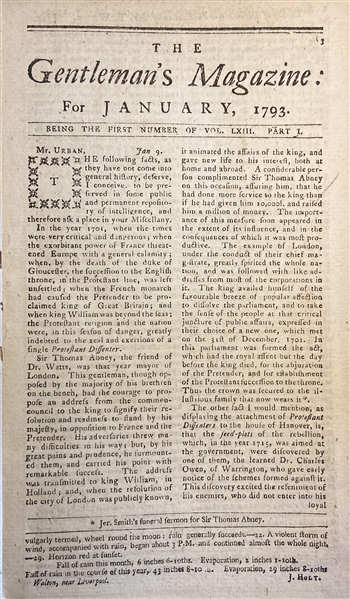 Partial volume Gentleman’s Magazine 1793. ELECTION OF WASHINGTON