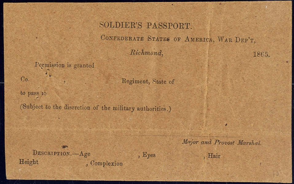 Unused Confederate Passport