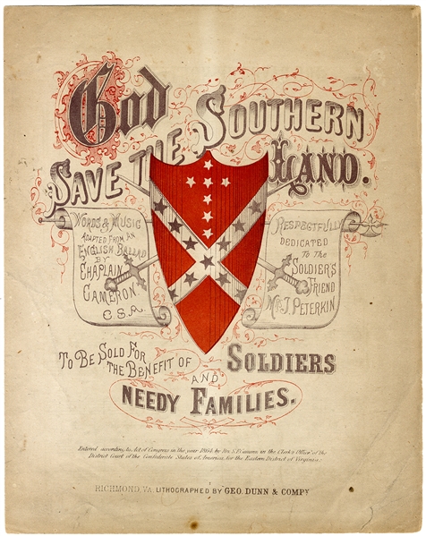 Rare Confederate Song Sheet - Sold to Raise Money for Soldiers and Their Families.