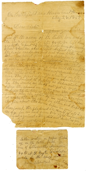 Letter & Envelope Written on Poor Confederate Paper Picked Up on the Battlefield of Hanover Court House