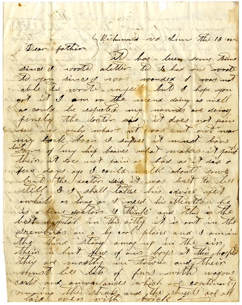 Writes From His Hospital Bed About The Battle of Seven Pines