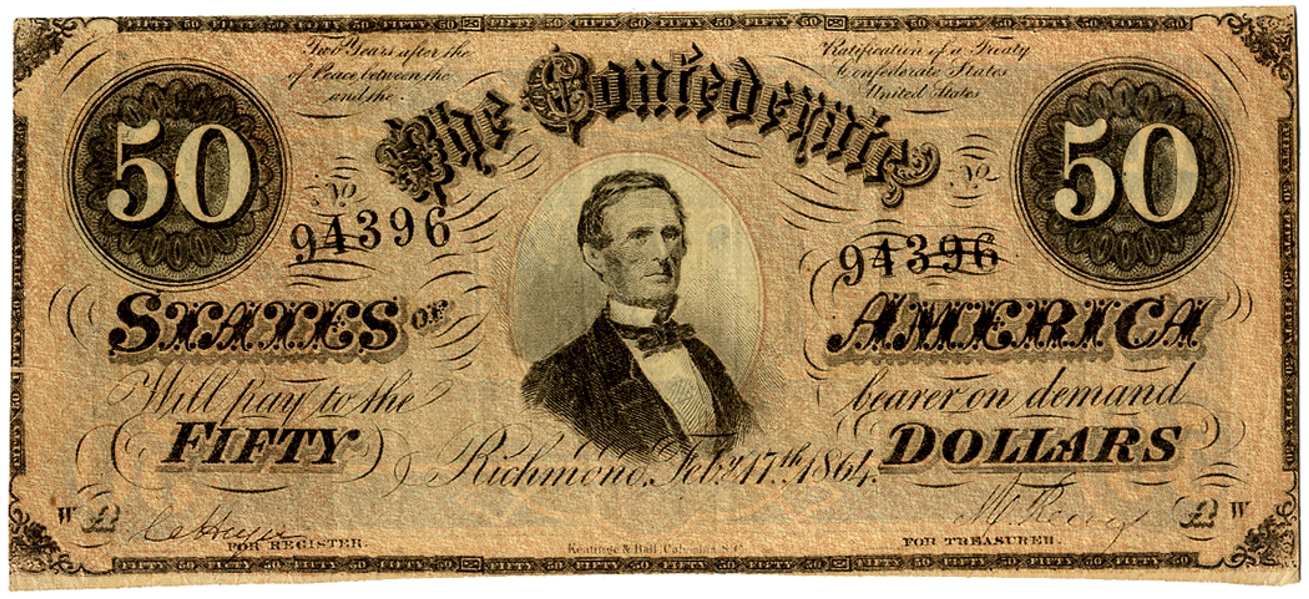 Confederate $50 Bill With Jefferson Davis