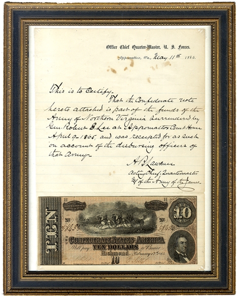 Great Appomattox Souvenir A Confederate Note Surrendered By the Army of Northern Virginia  