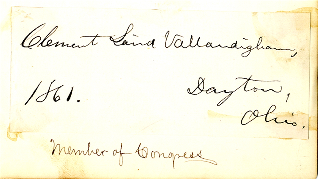 Clement Vallandigham Signed Card