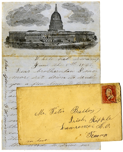 Battle of Seven Pines Letter on Stationery Showing the Capitol in D.C.